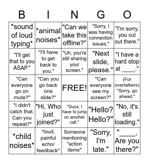 Conference Call Bingo Card