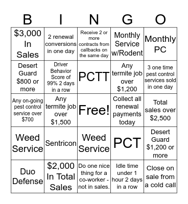 SALES BINGO Card