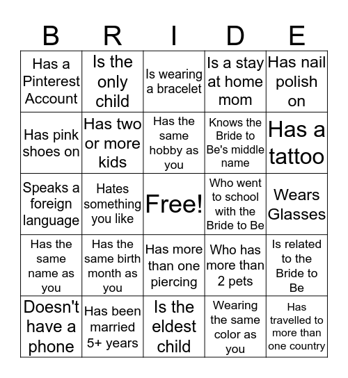 Find The Guest! Bingo Card