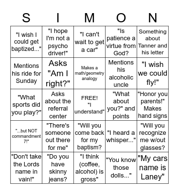 Simon Bingo Card