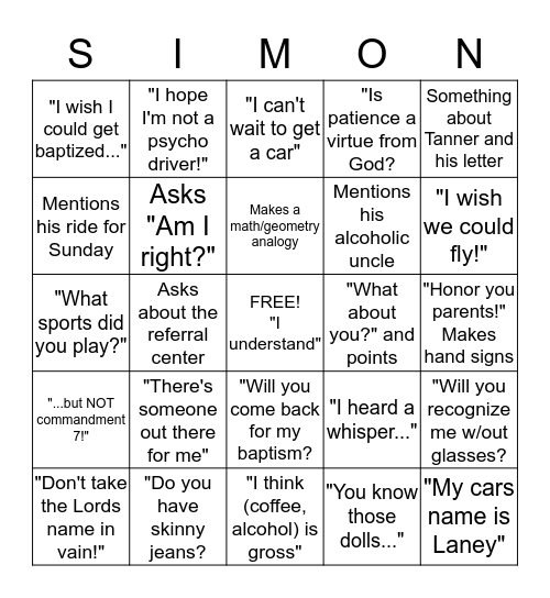 Simon Bingo Card