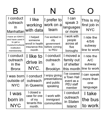 Public Engagement Unit Bingo! Bingo Card