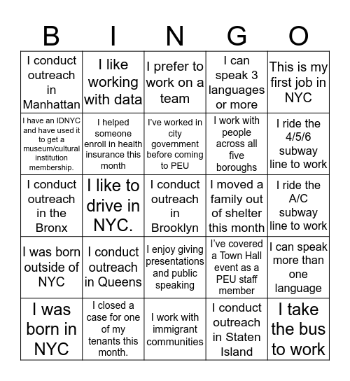 Public Engagement Unit Bingo! Bingo Card