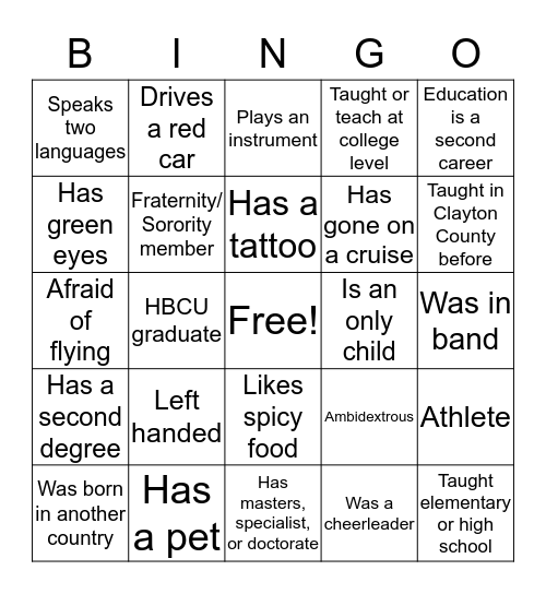 Get to know your collegues Bingo Card