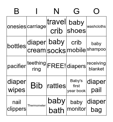 JAIME'S BABY SHOWER BINGO GAME Bingo Card
