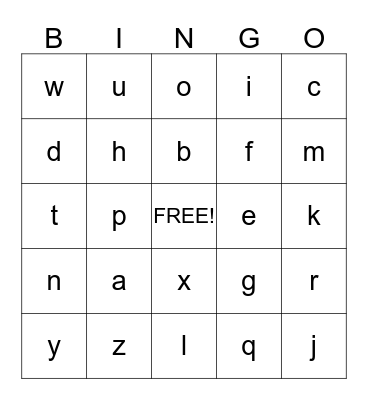Alphabet Bingo Card