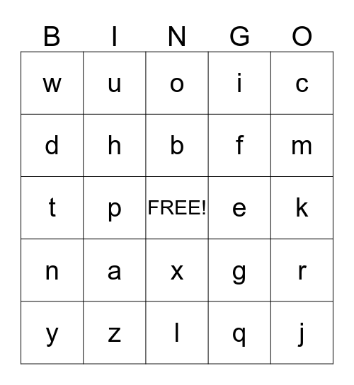 Alphabet Bingo Card