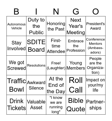 ITE Bingo Card