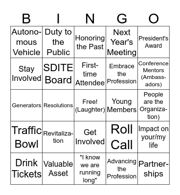 ITE Bingo Card