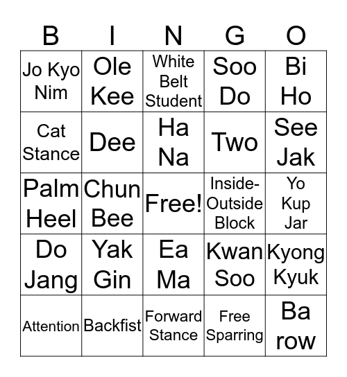 TANG SOO DO Bingo Card