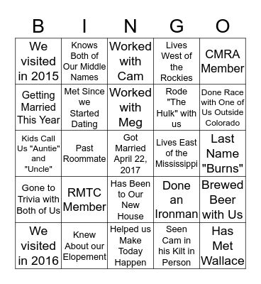 Friends and Family Bingo Card