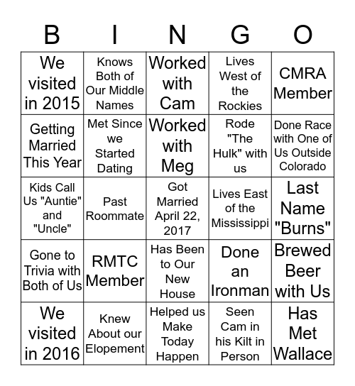 Friends and Family Bingo Card