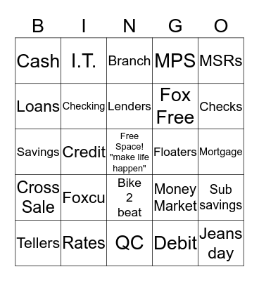 FOXCU De Pere Bingo Card