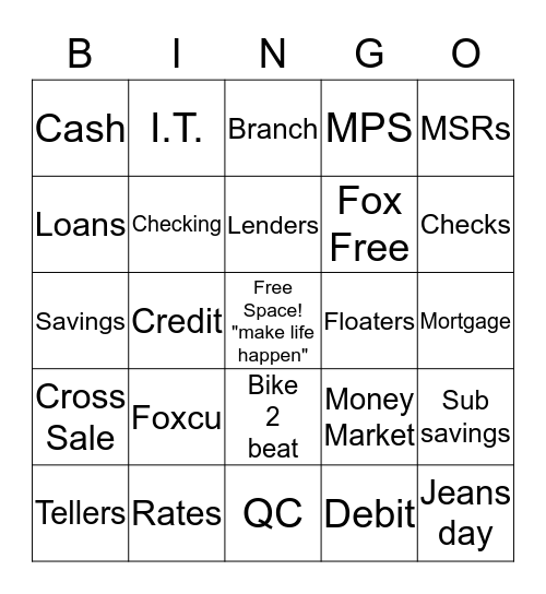 FOXCU De Pere Bingo Card