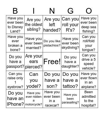 Get to know eachother Bingo Card