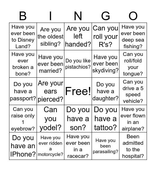 Get to know eachother Bingo Card