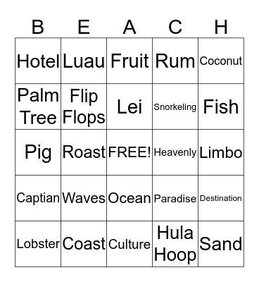 Luau Bingo Card