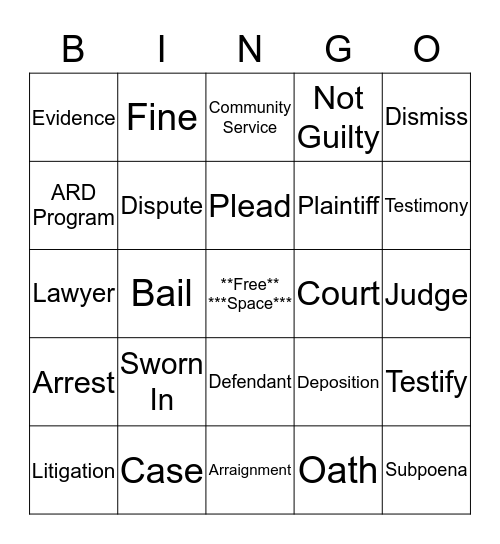 Ask The Judge Bingo Card