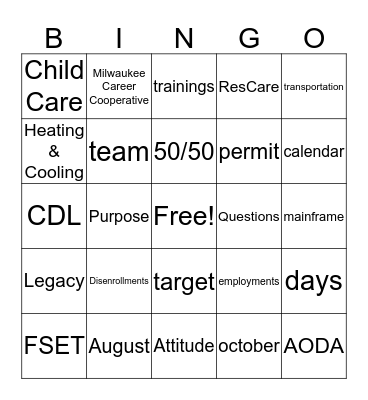 50/50 BINGO Card