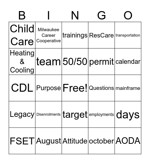 50/50 BINGO Card