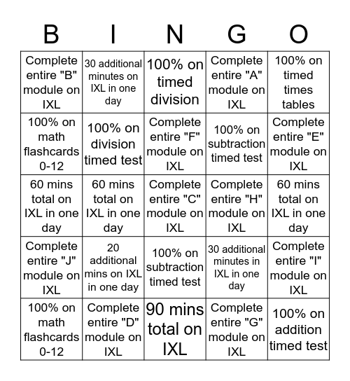 SUMMER MATH SPRINT! Bingo Card