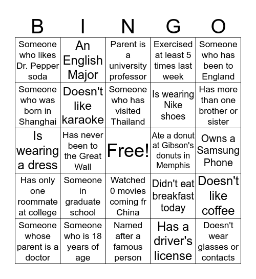 Passages Bingo Card
