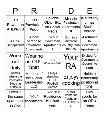 #PowhatanPride Bingo Card