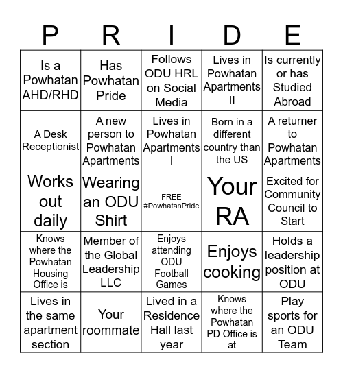 #PowhatanPride Bingo Card