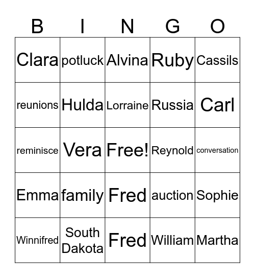 Bechdholt Reunion Bingo 2017 Bingo Card