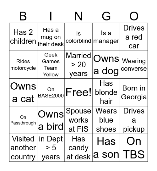 FIS BINGO CARD #2 Bingo Card