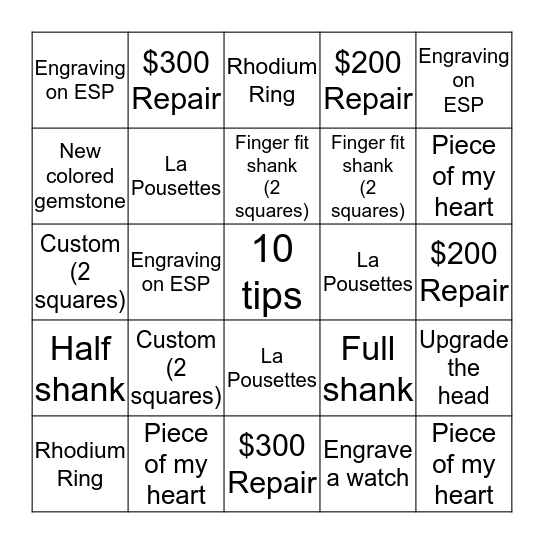 Repair Bingo Card