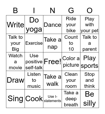 Stress Relief Bingo Card