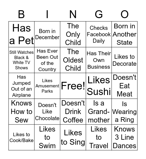 PEOPLE B.I.N.G.O. Bingo Card