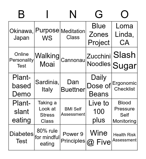 EUTF Blue Zones Approved Worksite  Bingo Card