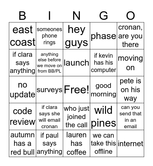 Conference Call Bingo Card