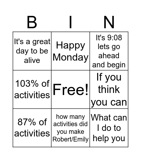 9:08 Bingo Card