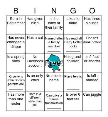 "Birds of a Feather" Bingo Card