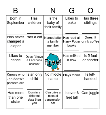 "Birds of a Feather" People Bingo Card