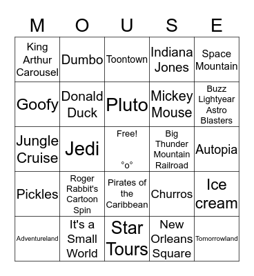 Disneyland Bingo Card