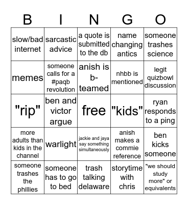 #paquizbowl Bingo Card