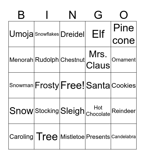 Holiday Bingo Card