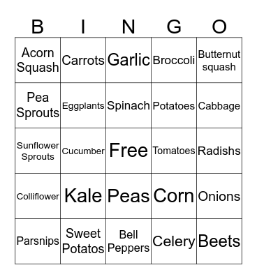 FRUITS AND VEGETABLES Bingo Card