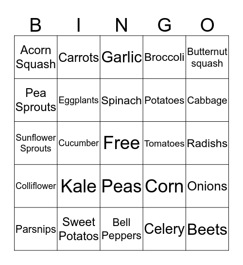 FRUITS AND VEGETABLES Bingo Card