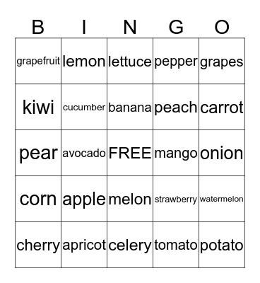 FRUITS AND VEGETABLES Bingo Card