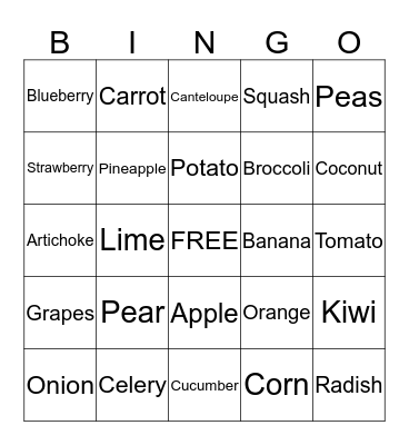 Fruits & Vegetables Bingo Card