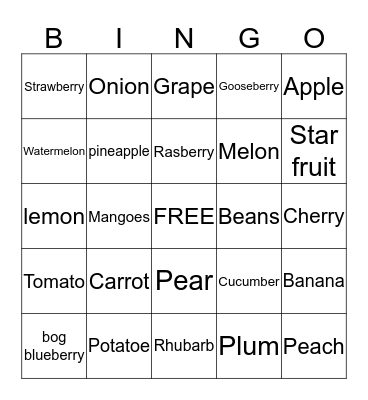 vegetables,berries Bingo Card