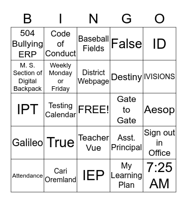 Housekeeping Bingo Card