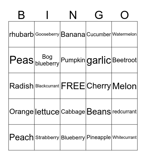 FRUITS AND VEGETABLES Bingo Card