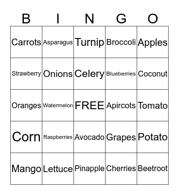 FRUITS AND VEGETABLES Bingo Card