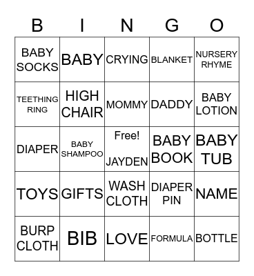 JAYDEN'S BINGO CARD Bingo Card